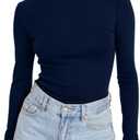 Trendy Queen Women's Turtleneck Long Sleeve Shirts Fall Fashion Basic Thermal Underwear Tops Winter Clothes 2025 (Medium, Navy)