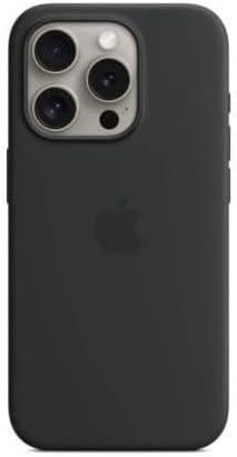 Apple iPhone 15 Pro Max Silicone Case with MagSafe: Lightweight Phone Case, Wireless Charging Compatible, Smooth Matte Finish; Black