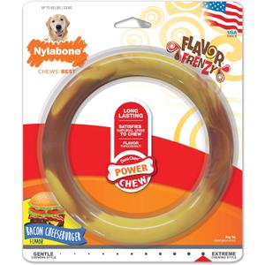 Nylabone Power Chew Flavor Frenzy Ring Chew Toy for Dogs, Indestructible Chew Toys for Aggressive Chewers, Bacon Cheeseburger Flavor, Large/Giant - Up to 50 lbs. (1 Count)