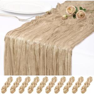 10 Pack Beige Cheesecloth Table Runner 17x108 Inch Semi Sheer Boho Rustic Gauze Cheese Cloth Table Runners for Wedding Party Birthday Baby Shower Home Décor