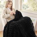 NEWCOSPLAY Super Soft Throw Blanket Black Premium Silky Flannel Fleece 3D Ribbed Jacquard Lightweight Bed Blanket All Season Use (Black Ribbed, Throw(50"x60"))