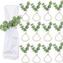 WINGFISH Eucalyptus Leaf Napkin Rings Set of 12 Farmhouse Easter Napkin Rings Wood Bead Boho Napkin Ring Holder for Party Gathering Banquet Wedding Birthday Dinning Table Decoration
