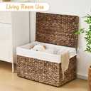 Storage Basket with Lid, Woven Wicker Shelf Basket with Removable Liner, Metal Frame Rattan Storage Trunk with Handle for Laundry, Bedroom, Living Room, Office(Espresso, 95L)