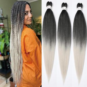 Pre stretched Braiding Hair 26 Inch Braiding Hair Extensions Hot Water Setting Synthetic Hair Pre Stretched Crochet Braids Hair(26 Inch,3Packs,1B/Silver#