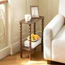 Fultyle Small Narrow End Table, Narrow Side Table with Storage, Nightstand 2-Tier Wood Accent Table Slim Bedside Table for Small Spaces, Office, Bedroom, Solid Wood Legs (Rustic Brown) size 11.5*16