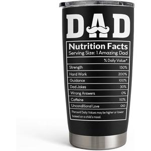 SANDJEST Tumbler Gifts for Dad from Daughter, Son - Dad Nutrition Facts 20oz Stainless Steel Insulated Coffee Travel Mug Christmas, Birthday, Father's Day Gift
