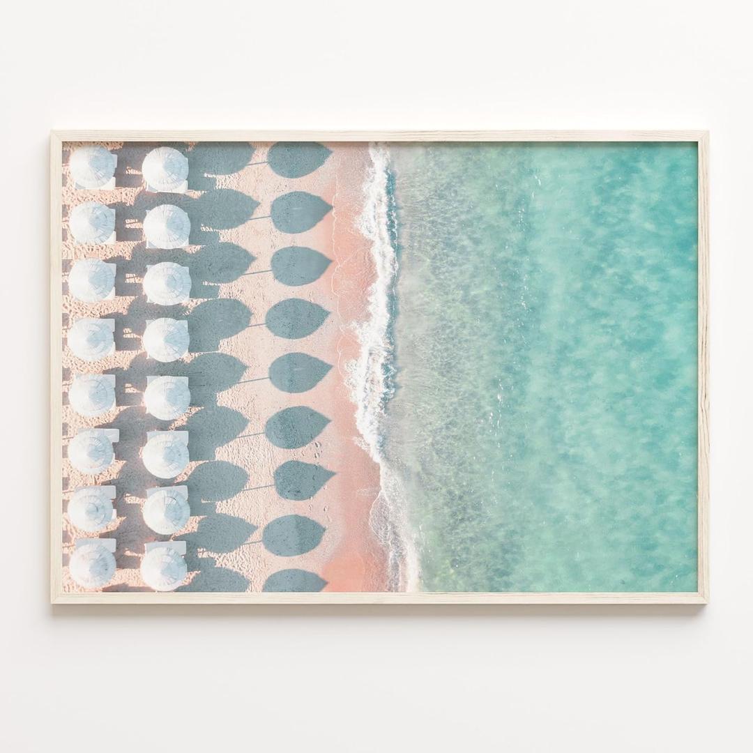 Colorful White Umbrellas Poster Print - Boho Wall Art Decor, Photo Wall Art for Home & Office (32x24 in | 80x60 cm, 4) Framed (White))