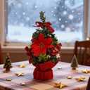 Mini Small Christmas Tree Small Tabletop with Glitter Bow Flower Xmas Ball Christmas Trees Artificial Christmas Decorations for Indoor Desk Room Office Home Decor Xmas