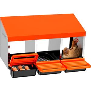Chicken Nesting Boxes, 3 Hole Metal Chicken Egg Laying Box with Swing Perch and Rollout Egg Collection for Chicken Coop (32.0"L x 20.0"W x 20.0"H, Orange)