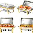 9QT Chafing Dishes for Buffet, 4 Pack Stainless Steel Buffet Servers and Warmers, Rectangular Chafing Dish Buffet Set, Food Warmers for Parties Gatherings Banquet, Buffet, Party, Wedding, Gold