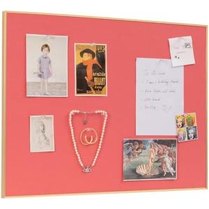 Bulletin Board 23.6 x 17.7 inches, Coral Red Pin Board, Golden Aluminum Framed Fabric Cork Board with 10 Push Pins