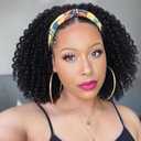 Short Curly Headband Wig for Black Women 12 Inch Deep Wave Kinky Curly Synthetic Wig, Glueless No Lace Wear & Go Headband Wigs with Headband Attached, Daily Use Party Half Wig