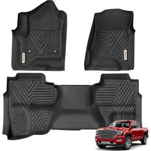 YITAMOTOR Floor Mats Compatible with 2014-2018 Chevy Silverado Double Cab 1500 / GMC Sierra 1500 Double Cab, 2015-2019 2500 HD/3500 HD, Custom Fit All Weather Floor Liners Accessories , 1st & 2nd Row