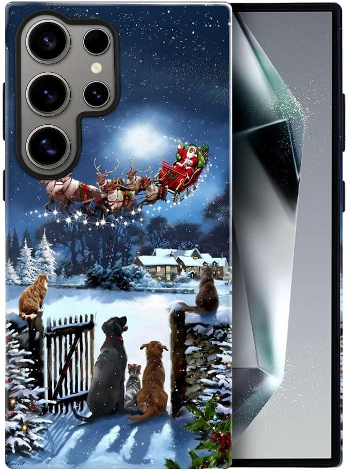 Case for Samsung Galaxy S25 Ultra,Christmas Santa Sleigh Case Glossy Slim Silicone Shockproof Cover for Girls Women