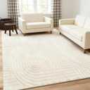 5x7 Geometric Solid Beige Area Rug Washable, Durable Non-Slip Indoor Carpet with Soft High-Low Pile, Fluffy Floor Rugs for Living Room, Bedroom, Bedside, Kids Room, Nursery,Home Office Dcor