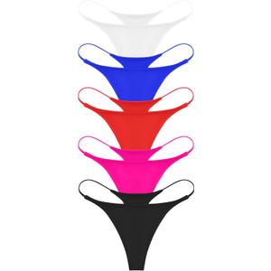 ETAOLINE Women's Thong Bikini Cheeky Bottom Solid G String Panties (5 Pack), S