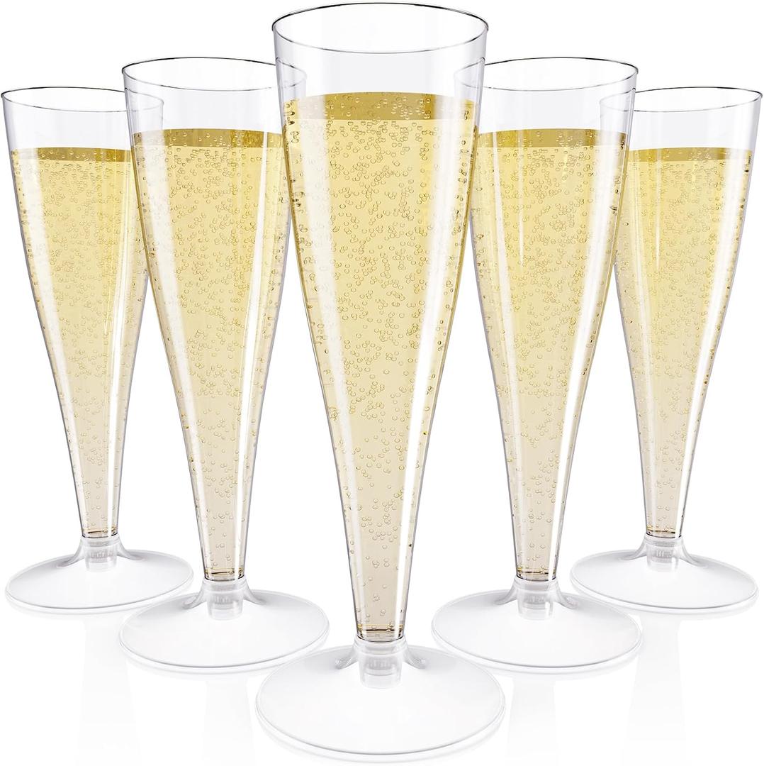 JOLLY CHEF 50 Pack Plastic Champagne Flutes Disposable 4.5 oz Clear Plastic Champagne Glasses Suitable for Wedding, Thanksgiving Day, Christmas