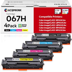 Cartridge 067H CRG067H Toner Cartridge Set 4 Pack Replacement for Canon 067H Color imageCLASS MF656Cdw LBP633Cdw LBP632Cdw MF653Cdw MF654Cdw Printer Ink (1BK /1C/1M/1Y)