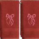 Artoid Mode 2 Pcs Red Bowknot Embroidered Hand Towels for Bathroom, 100% Cotton Soft Absorbent Farmhouse Decor Towels, 13.7 x 29.5 Inch