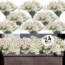 ColoPlay 24 White Bundles Artificial Flowers for Outdoors/Indoors Fake Flowers Plants for Indoor Outside Garden Porch Window Box Home Wedding Farmhouse