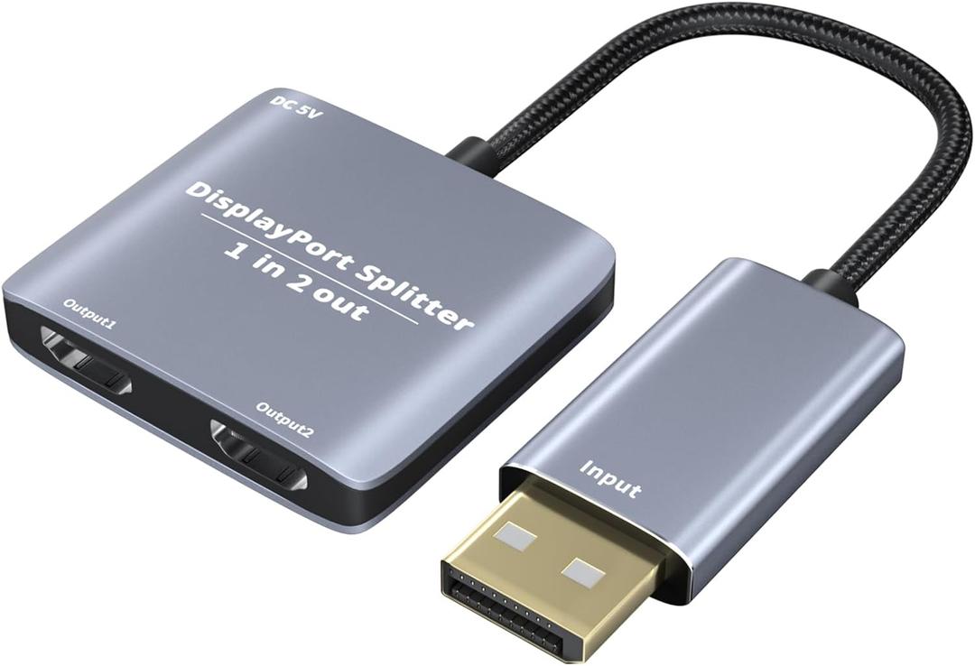 Displayport to Dual HDMI Splitter 1 in 2 Out, 4K 60Hz DP 1.4 to Dual HDMI 2.0 Adapter Port, for Laptop Computer Monitor MST/SST/Extend/Copy Display(Mac OS Mirror Only)