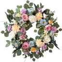 Spring Wreaths for Front Door, Summer Wreath with Peony Rose and Dahlia Flowers, 24 Inch Floral Door Wreath for All Seasons Outside Outdoor Indoor Wall Wedding Holiday Home Decor (Multicolor)
