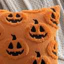 EMEMA Fall Pumpkin Ghost Decorative Throw Pillow Covers 18x18 Inch Set of 2 Soft Plush Faux Wool Couch Pillow Covers 3D Embroidered Halloween Couch Cushion Case for Living Room Home Decor (Orange)