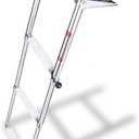 YOUNG MARINE 3 Steps Stainless Steel Drop Down Telescopic and Folding Boat Ladder with White Plastic Footboard,Over Platform Mounting