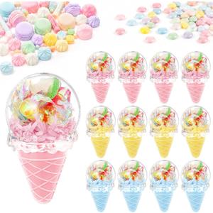 Thyle 12 Pcs Candy Containers for Party Favors Ice Cream Shaped Candy Boxes Bulk Cute Plastic Treat Containers for Cream Summer Gift Weddings Birthdays Home Party Supplies (Sweet Summer)