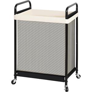 STO STO 120L Large Laundry Hamper with Wheels, Rolling Laundry Basket Cart with Removable Canvas Liner Bag, Lockable Wheels, Metal Frame, Dirty Clothes Hamper for Bedroom, Bathroom, Laundry Room