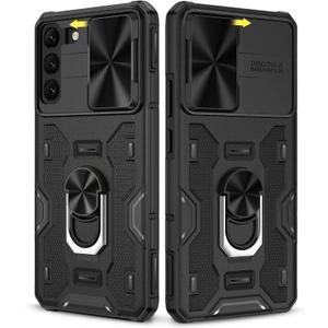 Caka for Samsung Galaxy S22 Plus Case with Kickstand, Galaxy S22 Plus Case with Camera Cover Built-in 360 Rotate Ring Stand Magnetic Magnet Phone Case Cover for Samsung S22+ Plus 5G -Black