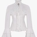 BAIMORE Women's Vintage Gothic Lolita Lotus Ruffle Button Down Flared Long Sleeve Loose Shirt S