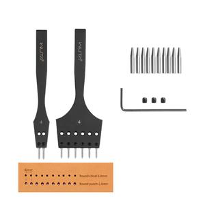 WUTA Removable Circle Leather Hole Punch Sharp Head Replaceable Pricking Iron Chisel DIY Tools Professional Leather Working Tool 2nd Gen 4mm-(2+6)