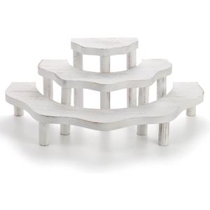 Suwimut Whitewashed Wood Cupcake Stand, 3 Tier Half Moon Dessert Stand Semicircle Dessert Appetizer Tiered Display Riser for Display or Collections