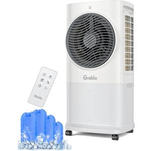 Grelife Portable Evaporative Air Cooler, 3-IN-1 Air Cooler Cooling Fan with Remote Control, 8H Timer, 4 Ice Packs, 6.5L Water Tank, 3 Modes, 3 Speeds, Personal Swamp Cooler for Bedroom