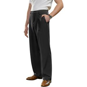 PLEPAN Men's Casual Dress Pants Pleated Baggy Wide Leg Relaxed Fit Slacks Expandable Waist Trousers (XX-Large)