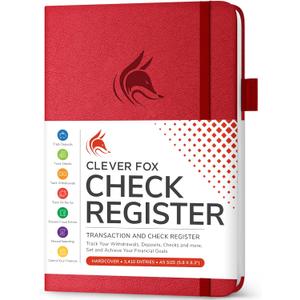 Clever Fox Check Register Book - Deluxe Transaction Register, Accounting Ledger Book, Checkbook Register & Checking Account Register Book for Personal and Work Use, A5 Hardcover - Red