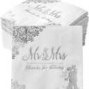 200 Pcs Silver Napkins for Reception, Mr & Mrs Cocktail Napkins, Disposable Napkins for Wedding, Engagement, Bridal Shower Party Decorations
