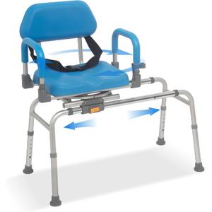 PIDOSO Sliding Shower Chair with Swivel Seat, Rotating Tub Transfer Bench Shower Bench with Padded Seat and Backrest for Elderly and Disabled, Blue