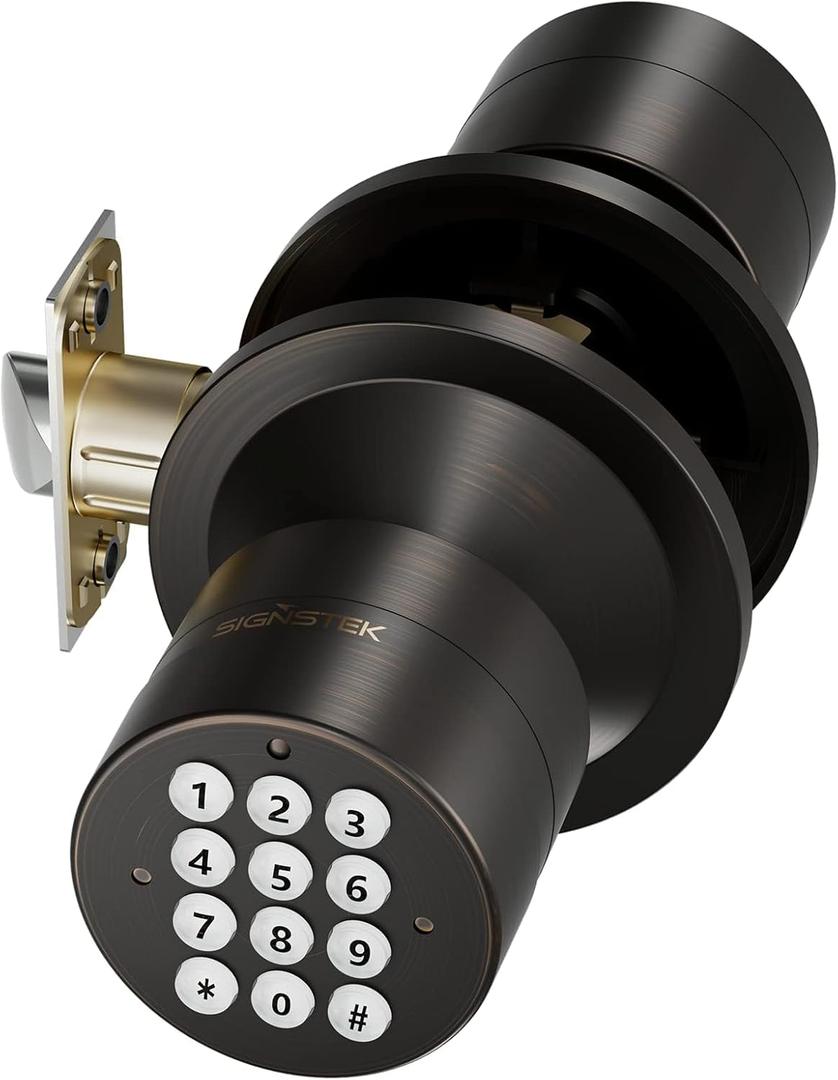 Signstek Keyless Entry Door Lock,Door Knob with KeypadSmart Code Door Lock,Mute Mode,Passage Function, Easy to Install,Oil Rubbed Bronze