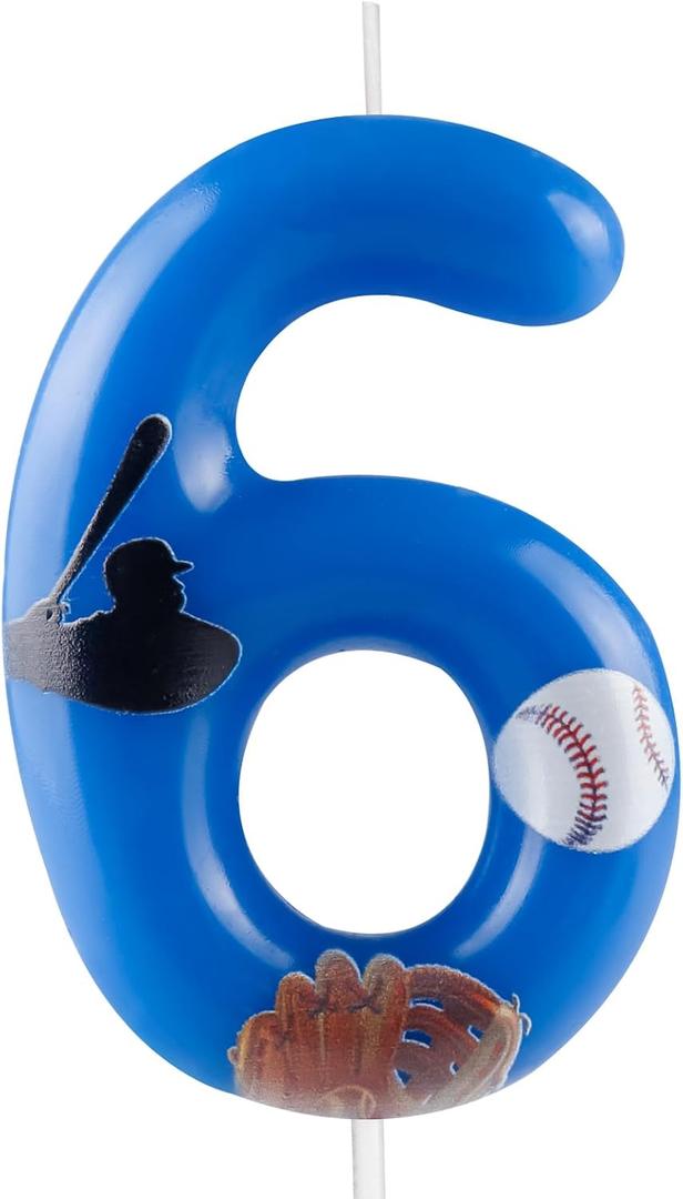 4 x Blue Baseball Birthday 6th Candles Number 6 Candle Cake Topper Cupcake Toppers Red Baseball Party Decorations Happy 6th Birthday Cake Decorations for Boys Girls Kids Baseball Party Supplies