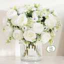 MARTINE MALL 12 Packs Peonies Artificial Flowers, White Artificial Peonies, Silk Peonies Flowers Fake Peonies Artificial Flowers Peonies Bouquet for Centerpiece Table Wedding Party Home Decor
