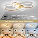 66W Dimmable Modern LED Ceiling Light Fixtures 3000K-6000K Black Flush Mount Ceiling Lights with Remote Dimmable Ceiling Lamp for Bedroom, Dining Room, Kitchen (Gold), 31.5inches