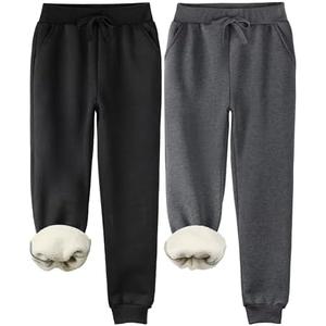 Cvaoo 2 Pack Fleece Lined Sweatpants Women, Sherpa Lined Joggers Women Pants with Pockets Winter Warm Athletic Sweatpants, Large