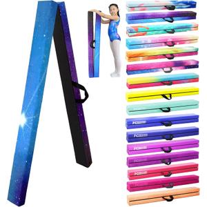 8FT Folding Balance Beam -Gymnastics Floor Beam -Gymnastics Equipment for Kids,Wood core- Anti-Slip Bottom and Carrying Bag for Home (Aurora-Green)