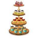 Cupcake Stand Wood Dessert Stands 4 Tier Wooden Cupcake Stand - Large Capacity, Bark-Covered, Varnished, Multi-Functional for Weddings, Baby Showers, and Parties
