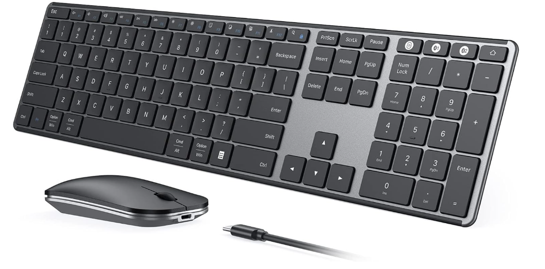 seenda Wireless Bluetooth Keyboard and Mouse Combo, SKM643 Rechargeable Slim Quiet Keyboard Mouse, 3 MultiDevice Connection, Compatible for Windows, Mac, MacBook, iPad, Tablet, Black Gray