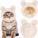 JOICEE Cute Cat Costume - Warm Bear Hat for Small Pets, Adjustable Soft Headwear for Cats & Puppies (White)