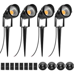 SUNVIE 120V Spot Lights Outdoor LED Landscape Lighting 12W AC Spotlights for Yard Waterproof Landscape Spotlight with Spiked Stake for Tree Garden Pathway Warm White Flag Lights US 3-Plug in, 4 Pack