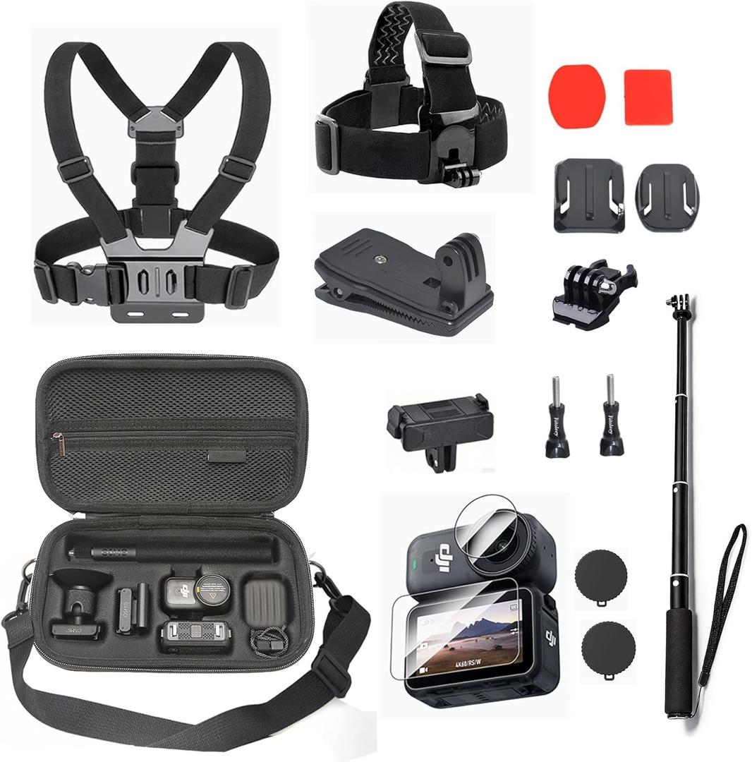 Accessory Set for DJI Osmo Nano | Carrying case +Camera Chest Mount + Backpack Clip Mount + Head Strap Mount, Adhesive Flat & Curved Set + Lens Cap, 
6.8"D x 24.7"W x 14.7"H